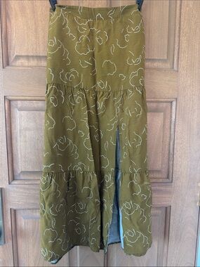 Nine West Olive Patterned Print Midi Skirt